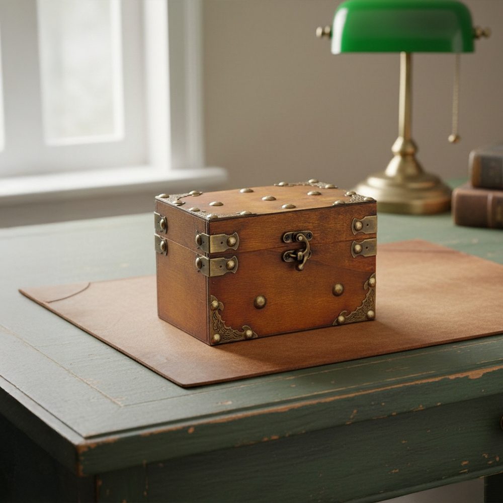 Vintage Small Wooden Jewelry Box with Lock, Keepsake Gift